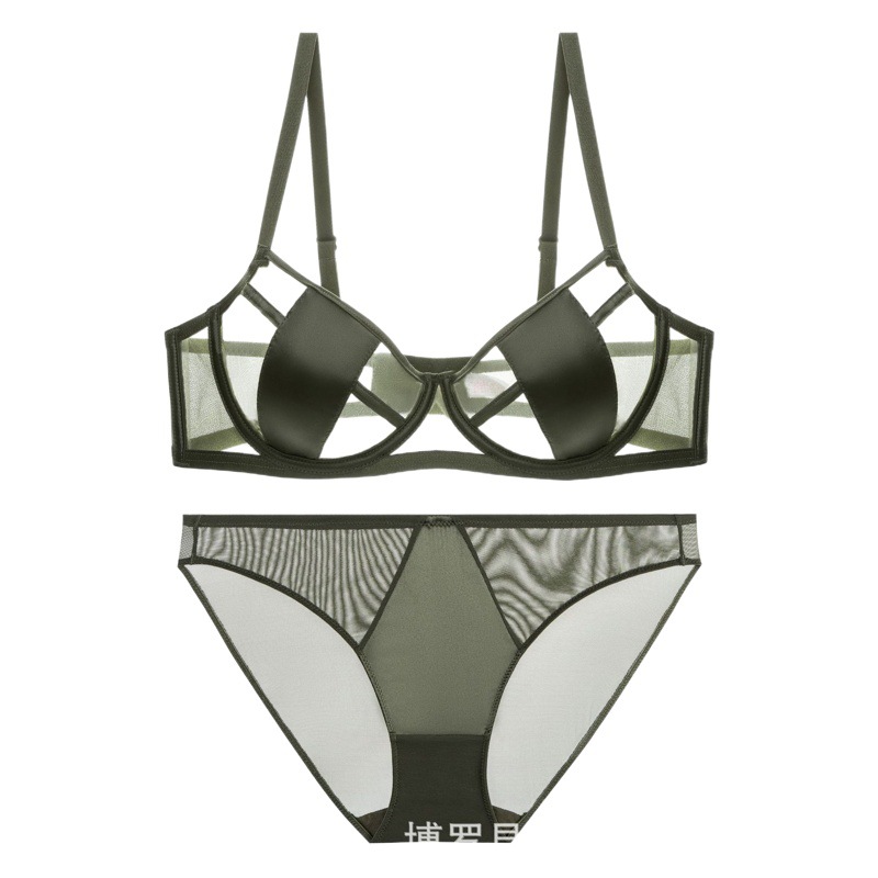 Ropa interior de encaje transfronterizo para mujer, sujetador sexy de verano, puro deseo, transpirable, ultrafino, pechos grandes que muestran un conjunto de ropa interior de sujetador pequeño