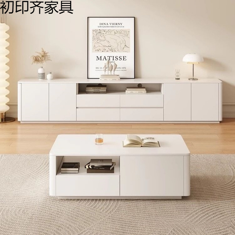 Cream Style Modern Solid Wood High Tv Cabinet Living Room Home Small Apartment Light Luxury Minimalist Coffee Table Tv Cabinet Combination