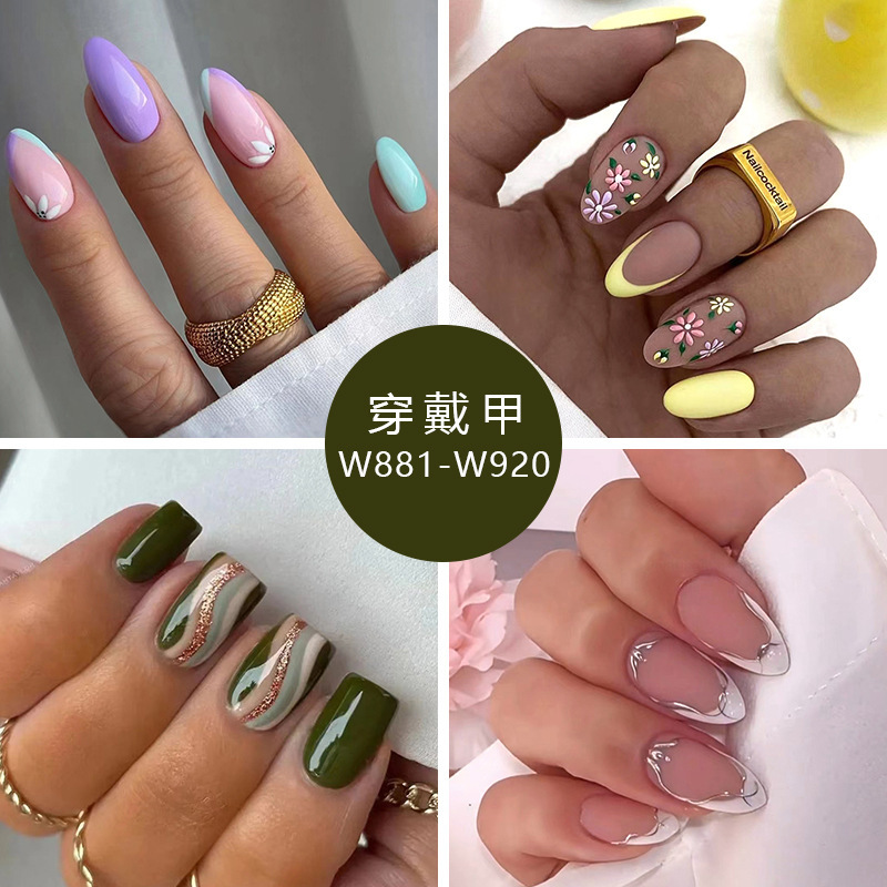 Retro elegant spring and summer flower nail art fashion European and American foreign trade ins style almond Party A nail piece finished mixed batch Retro elegant spring and summer flower nail art fashion European and American foreign trade ins style almond Party A nail piece finished mixed batch
