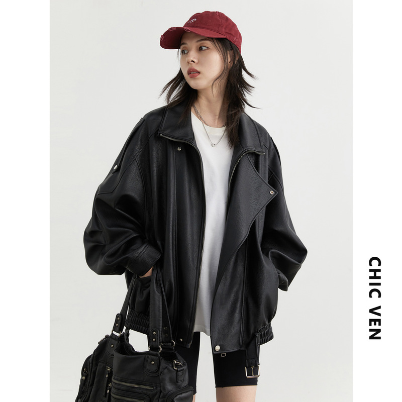 Chicven “Roaming Autumn” Spring New Heavy Industry Retro Stand Collar Motorcycle Leather Tops Pu Tops Top