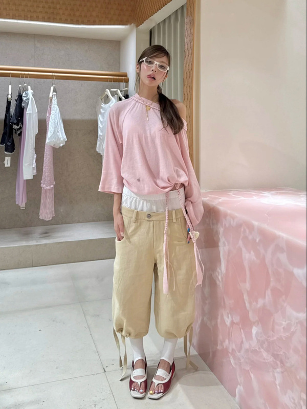 南油女装批发新品“重手工编织”纯色宽松百搭麻花一字肩T恤上衣|undefined