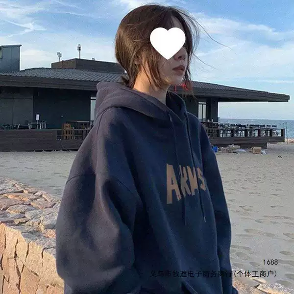 American retro-style, personalized hooded sweatshirt for men and women, loose-fitting, Hong Kong-style, fleece-lined, niche design, oversized, suitable for couples, perfect for autumn and winter