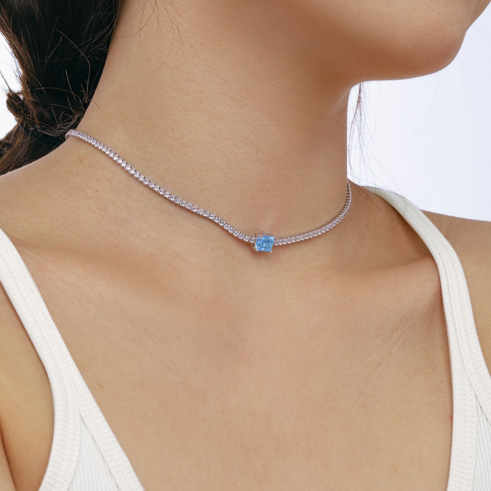 15g Weight Zircon, High Carbon Diamond Inlay Material Necklace Classification 925 sterling silver Chain Material 1 Piece Quantity Holiday, Tea Party Occasion 925 Sterling Silver Material Heart Shape, Rectangle Pattern Women's Gender Inlay Design Simple Style, Shiny Style 925 Sterling Silver Zircon High Carbon Diamond Inlay Heart Shape Rectangle Necklace 20