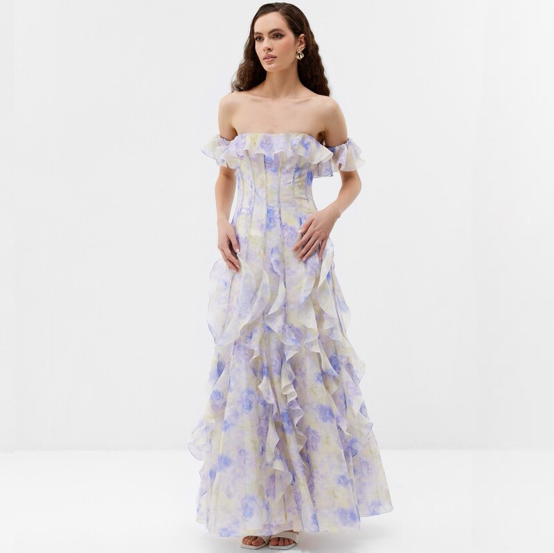 Seaside Resort Style Suspender Skirt French Ruffled Beach Dress Atmospheric Long Skirt Elegant Fairy Style