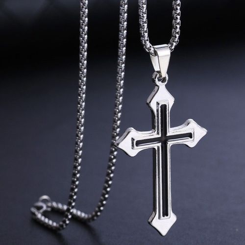 Cross Necklace Trend Brand Versatile Cross Pendant Necklace Japanese and Korean Fashion Simple Long-Sleeved Sweater Chain for Men