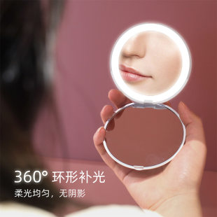 LED flip makeup mirror mini mirror student small round mirror shape makeup single side travel