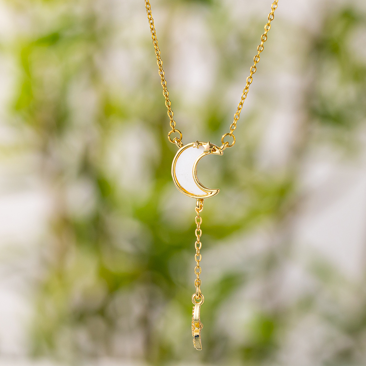 10g Weight Copper Pendant Material Shell, Zircon Inlay Material Titanium Steel Copper Casual Simple Style Inlay Star Moon Shell Zircon Pendant Necklace