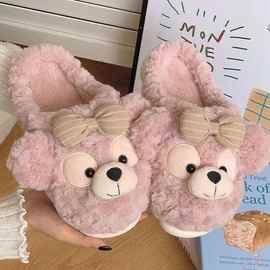 2025秋冬季新款毛绒可爱卡通小熊居家棉拖鞋女保暖棉鞋外穿包头拖