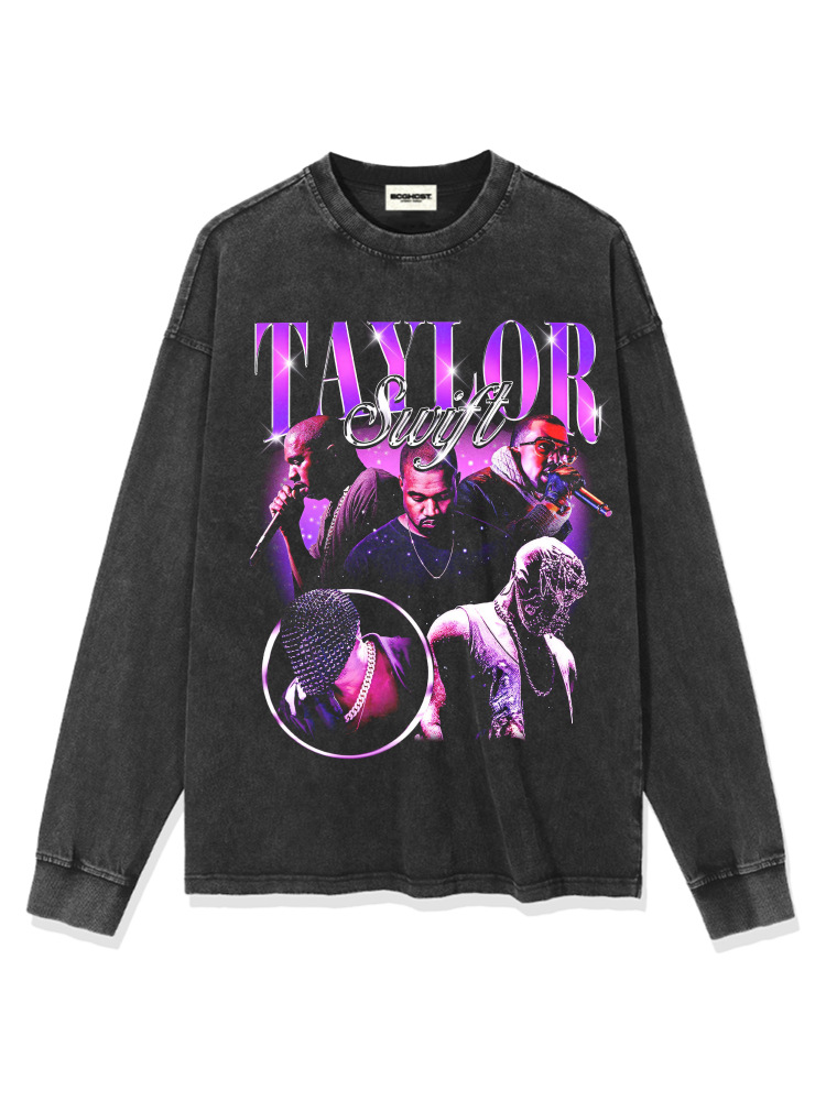 Retro KANYE WEST Spoof KANYE taylor Camiseta de manga corta suelta de algodón pesado