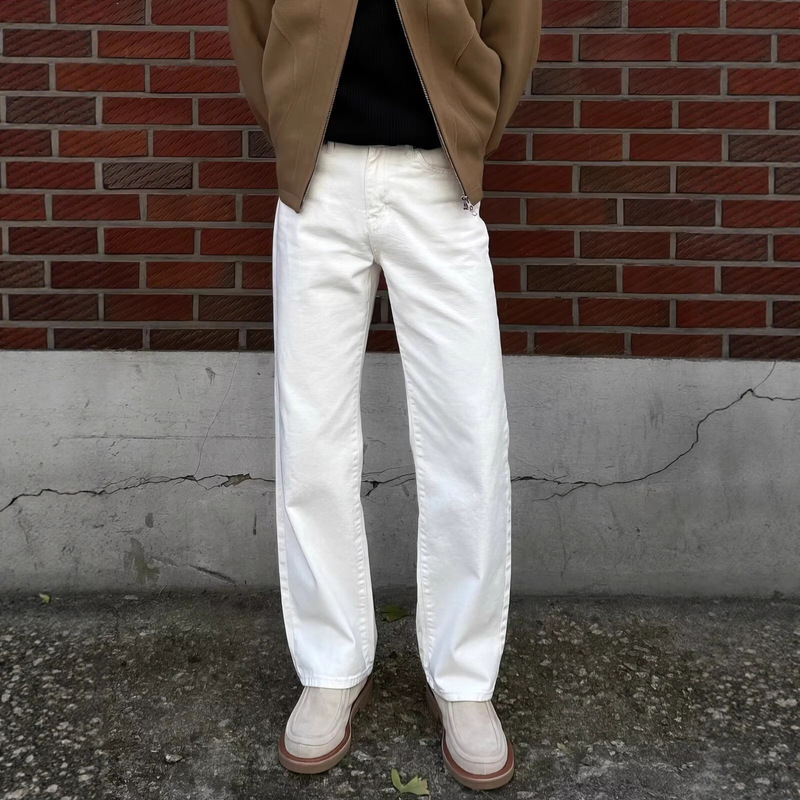 White Straight-Leg Loose Jeans for Men, European and American High Street Style, Cool and Versatile Casual Pants, Gentle Boyfriend Style Loose Long Pants