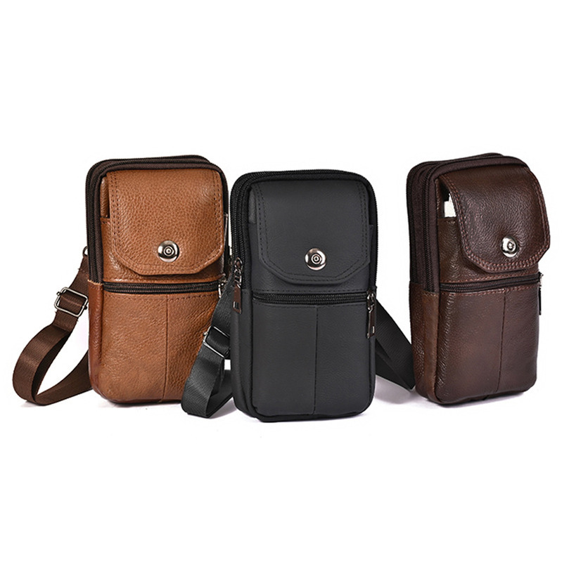 Mobile Phone Bag, Men's Waist Bag, Multifunctional Vertical Belt Bag for Construction Sites, Outdoor Genuine Leather Hanging Bag, Leather Case Mobile Phone Bag