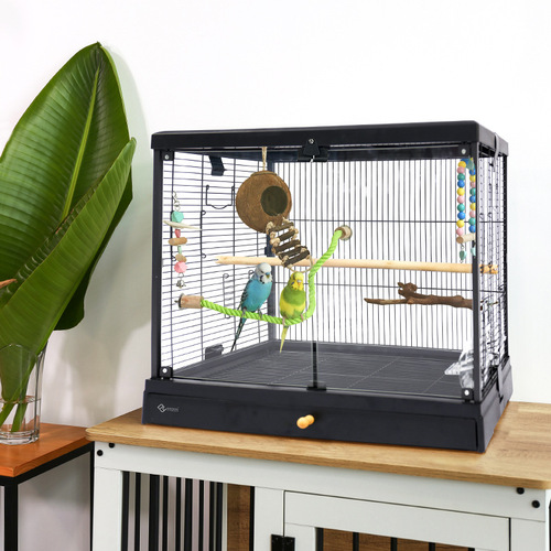 Dayang parrot birdcage 6001 large high transparent glass tiger skin peony black phoenix household birdcage
