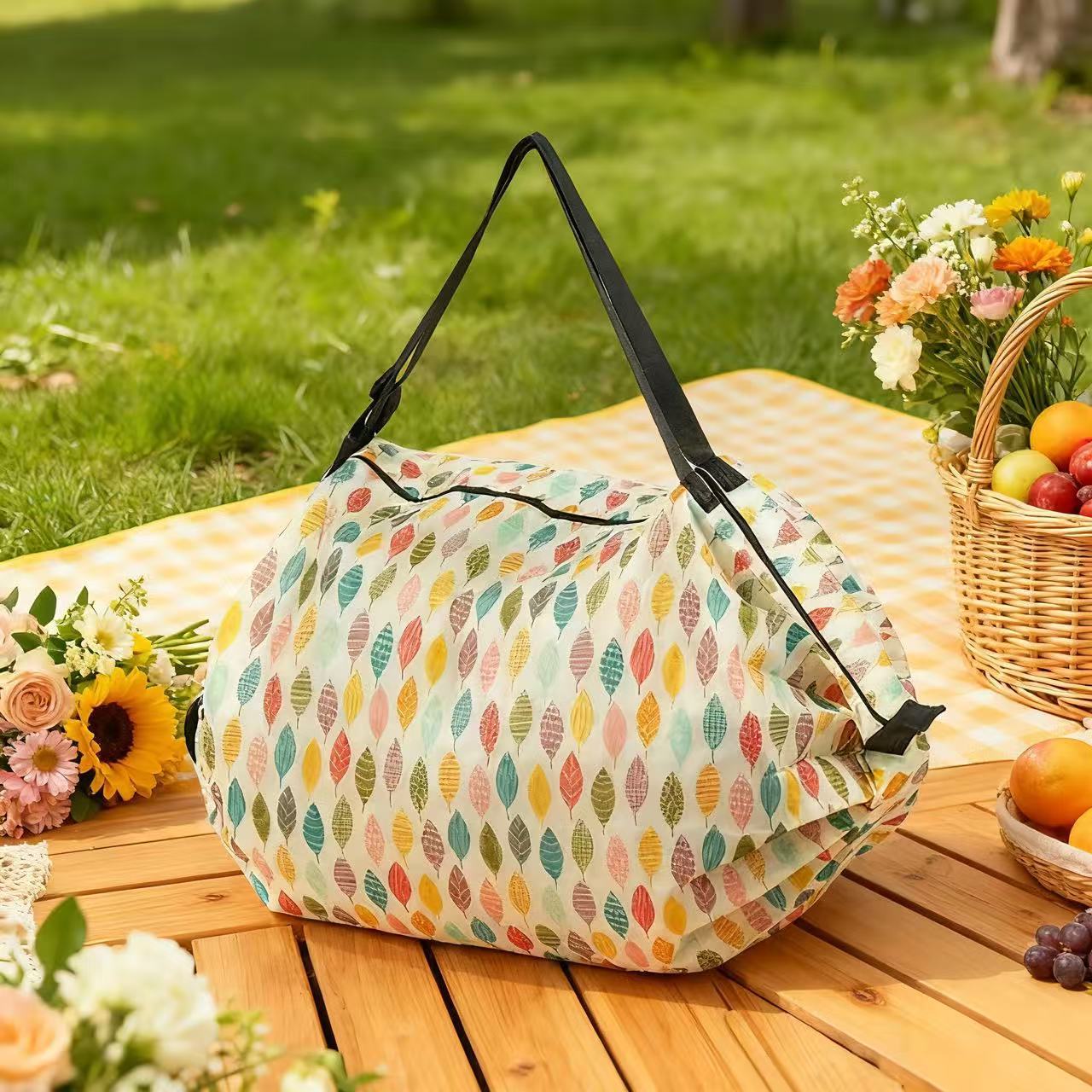 컬러 나뭇잎 접이식 아코디언 백 50*35CM