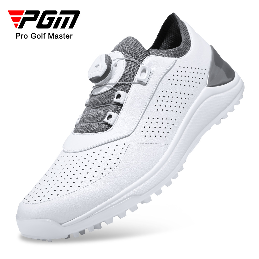 Giày golf nam PGM dây núm vặn, lỗ thoáng khí, chống trượt — Xz264-trắng Xám [lỗ thông hơi]