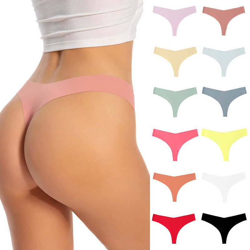 Cross-Border Shein New Product Ice Silk Seamless Underwear One-Piece Tempting Sexy Low-Waist Women's Thong Sports Underwear