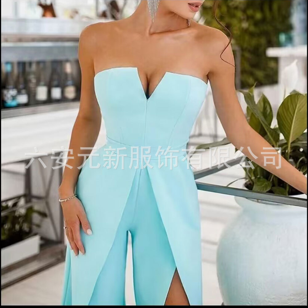 Amazon AliExpress nuevas mujeres de alta cintura casual jumpsuit pantalones sexy tubo superior elegante mono del partido
