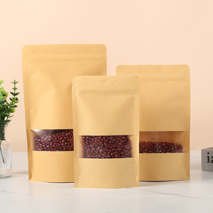 Customized Windowed Kraft Paper Bag Manufacturer Self-Standing Self-Sealing Zipper Thickeneded Plastic Frosted Kraft Paper Packaging Bag
