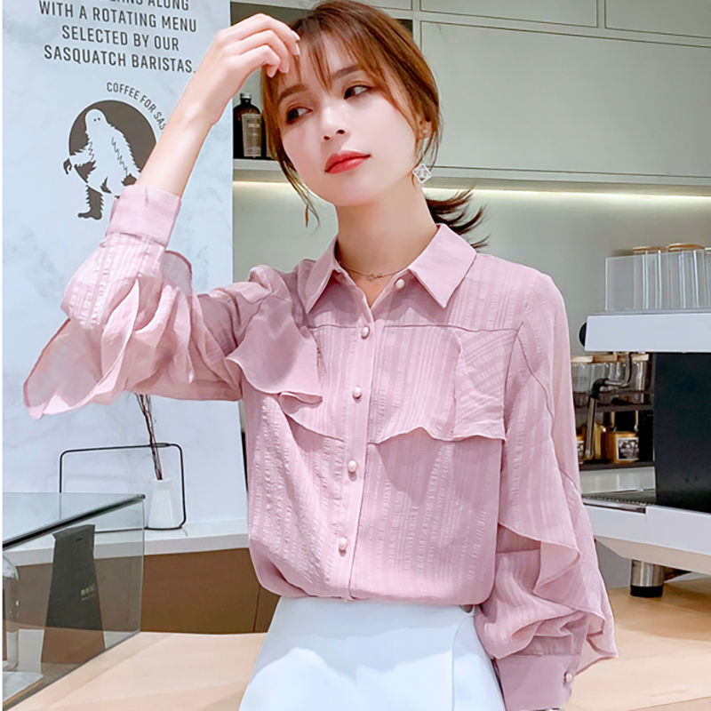 シフォンのシャツの女性2025春秋の新型のファッションの長袖の上着の韓国版のゆったりしている洋風の小さいシャツの女性のシャツの潮|undefined