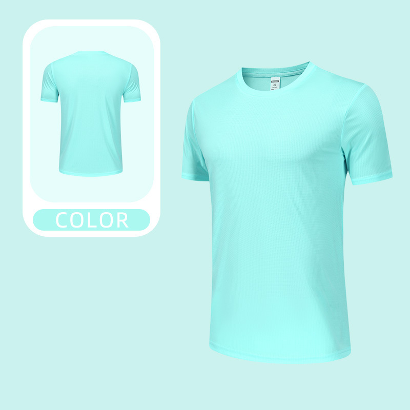 Camiseta deportiva deportiva deportiva de carrera masculina de manga corta de secado rápido transfronterizo Camiseta publicitaria con impresión LOGO Cuello redondo Camiseta de trabajo con mangas en T