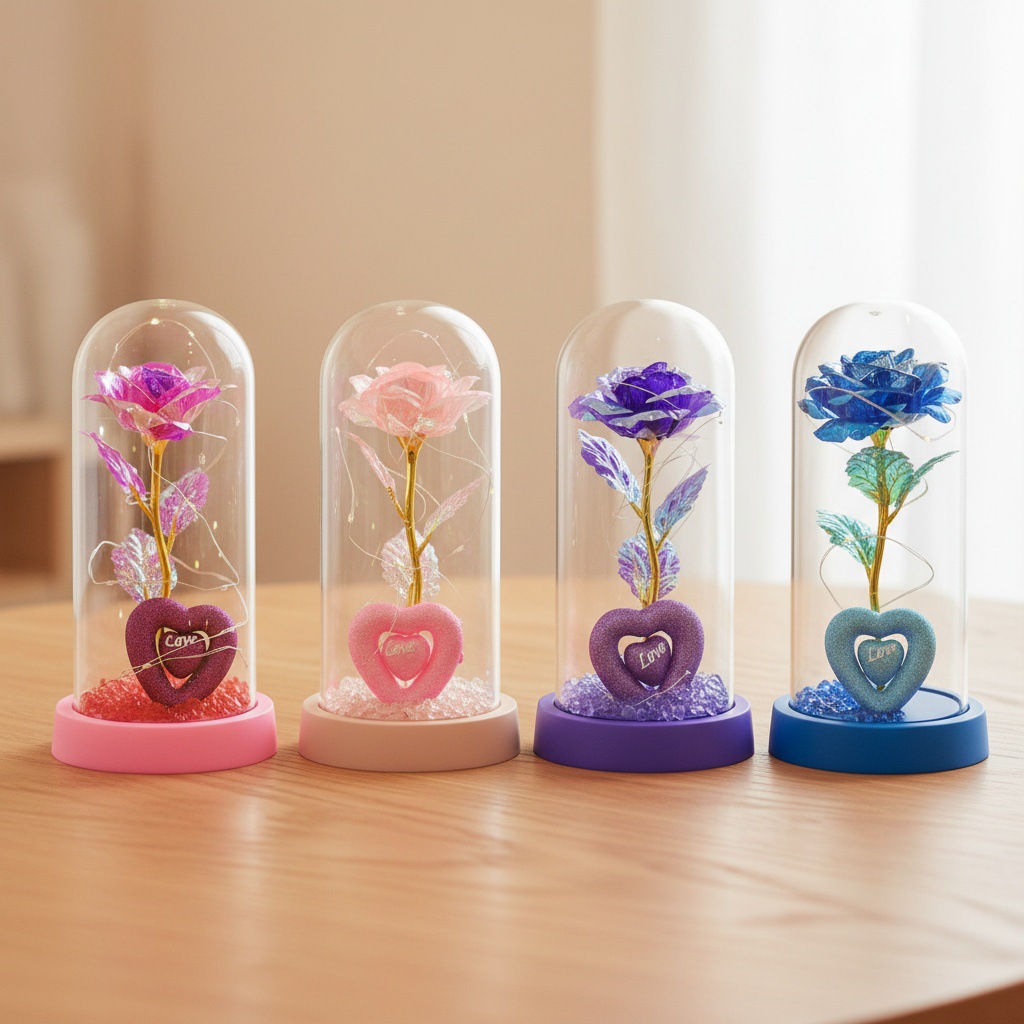 Caja de regalo de rosa de oro transfronteriza cubierta de vidrio acrílico regalo de San Valentín imitación de flores adornos de regalo eterno