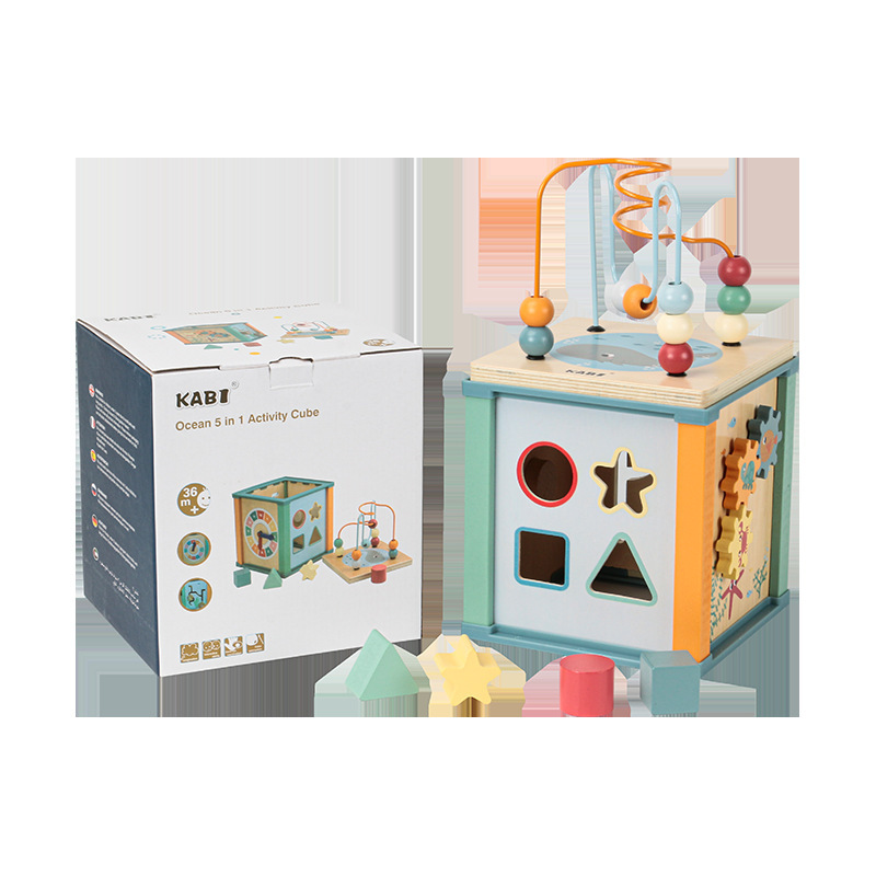 Juguetes de madera multifuncionales juguetes marinos bosques caja de juegos infantil puzzle deslizante emparejamiento puzzle educación temprana alrededor de perlas