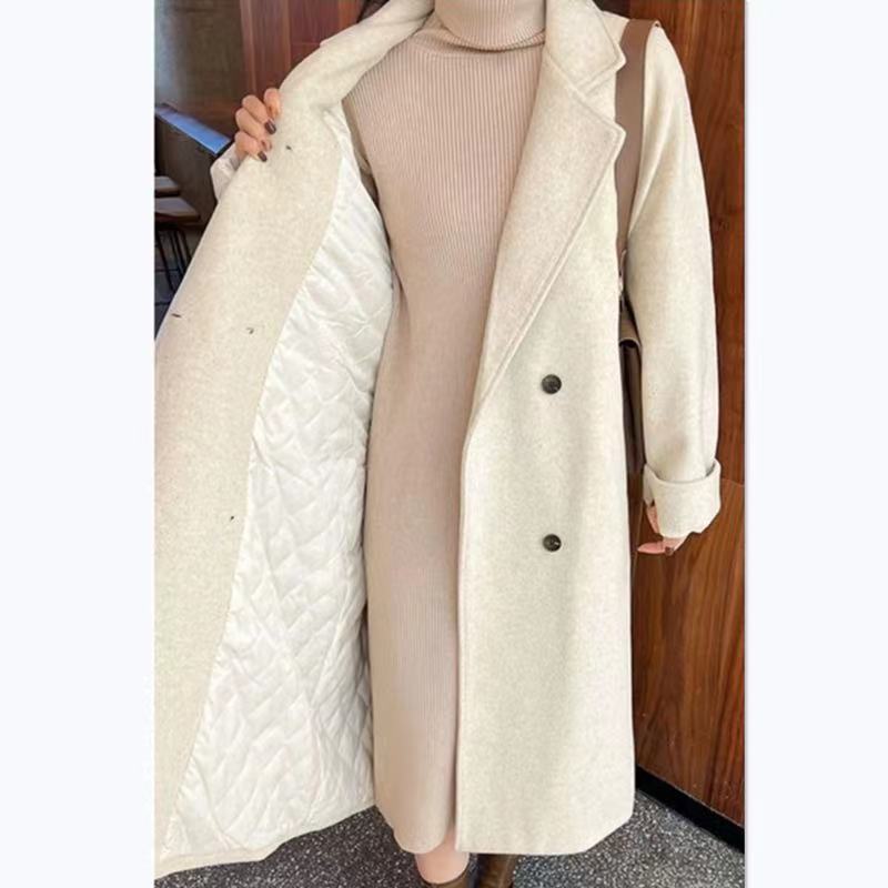 High-End Woolen Outwear for Women, 2025 Autumn and Winter New Korean Style Mid-Length White Duck down Thickeneded Woolen Outwear