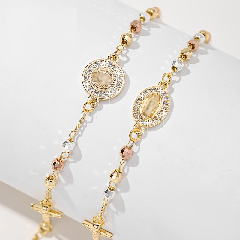New Trendy Cross Bracelet with a Stylish Colorful Design, High-End Feel, Light Luxury, Micro-Encrusted Bead Chain, Non-Fading Jewelry, Wholesale in Stock