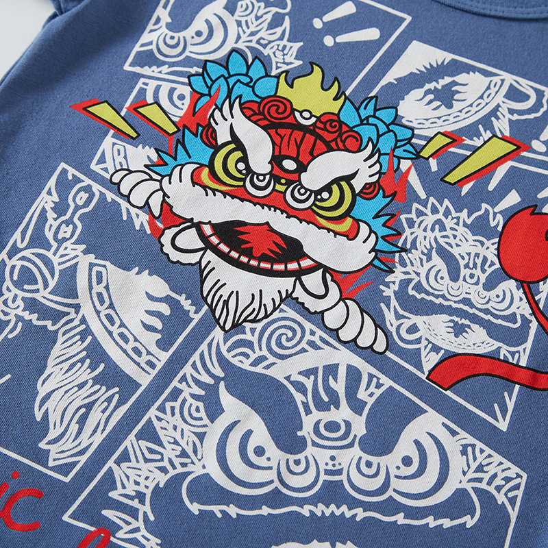 Betop Boy's media manga de dibujos animados de verano estilo chino León niños camisa de manga corta bebé niño camiseta de una sola pieza entrega