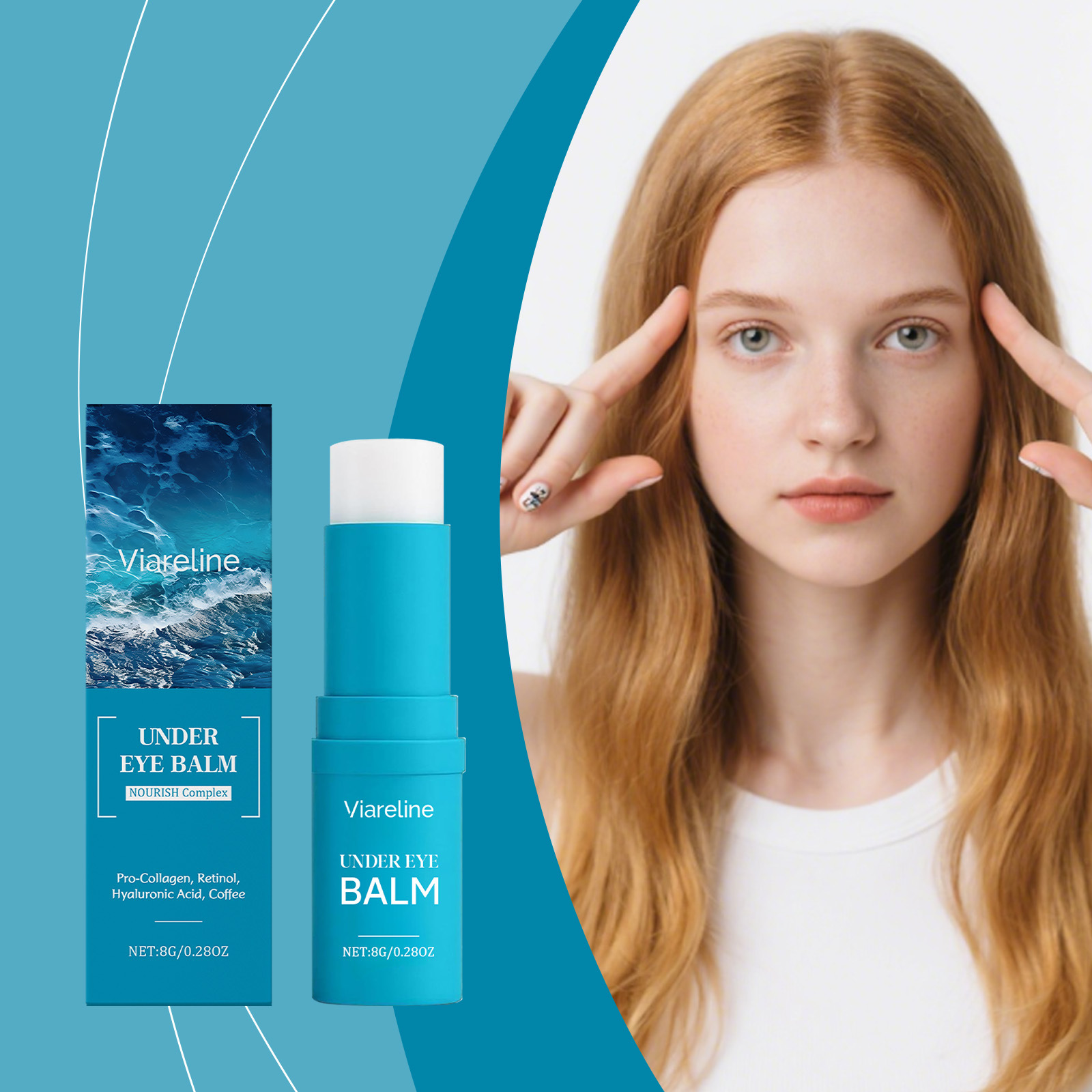 Viareline Refreshing and Soothing Eye Cream Stick Gentle Care for the Skin Around the Eyes, Moisturizing and Brightening Eye Massage Stick