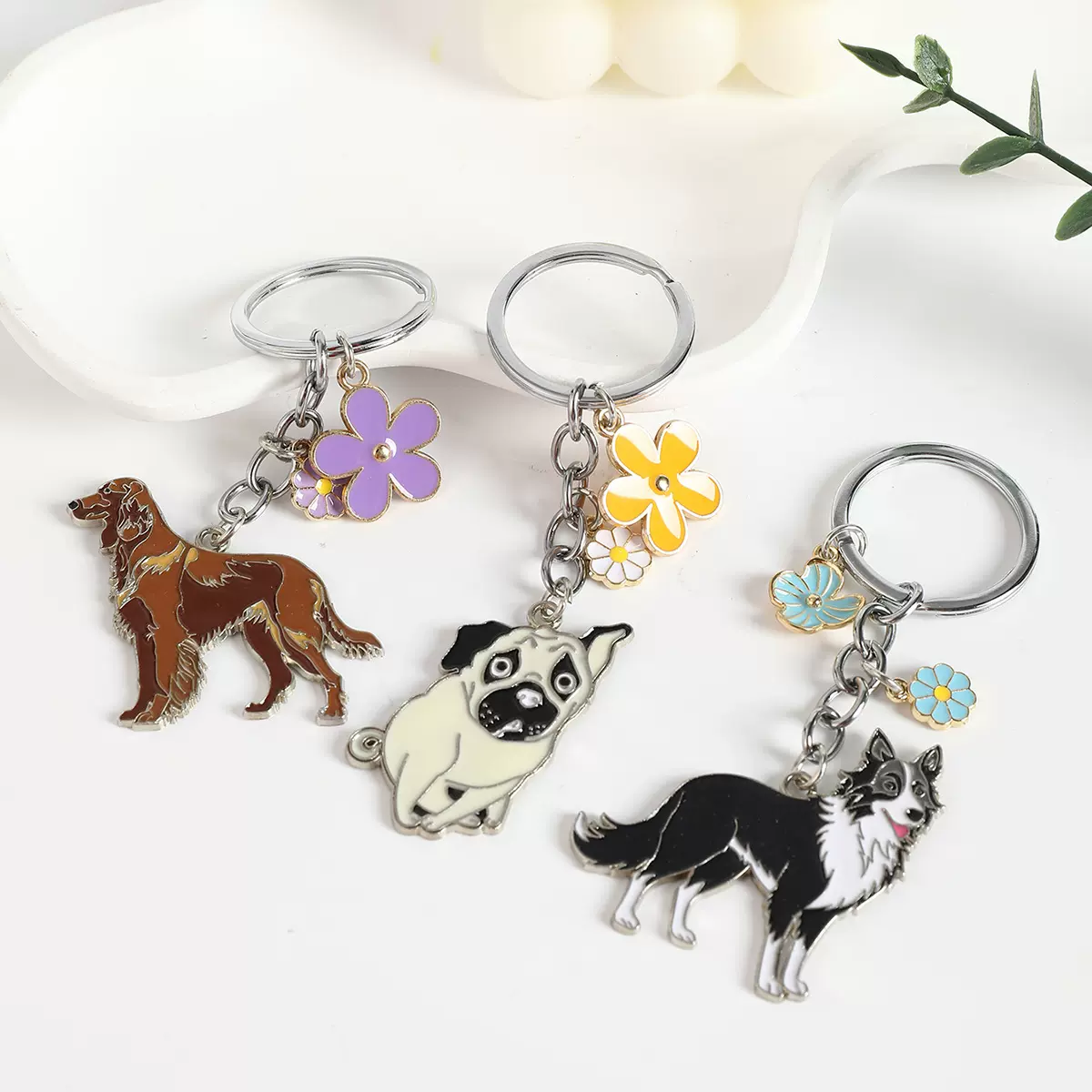 厂家直销花园狗金属钥匙扣卡通八哥牧羊犬金毛挂件创意小礼品批发
