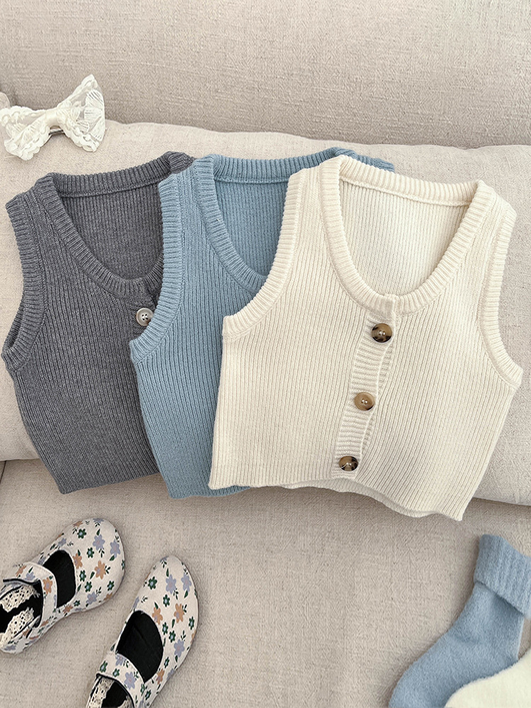 Chaleco de punto coreano de chaleco para niños 2025 nuevo clips de caballo de primavera y otoño para hombres y mujeres camisas de color sólido