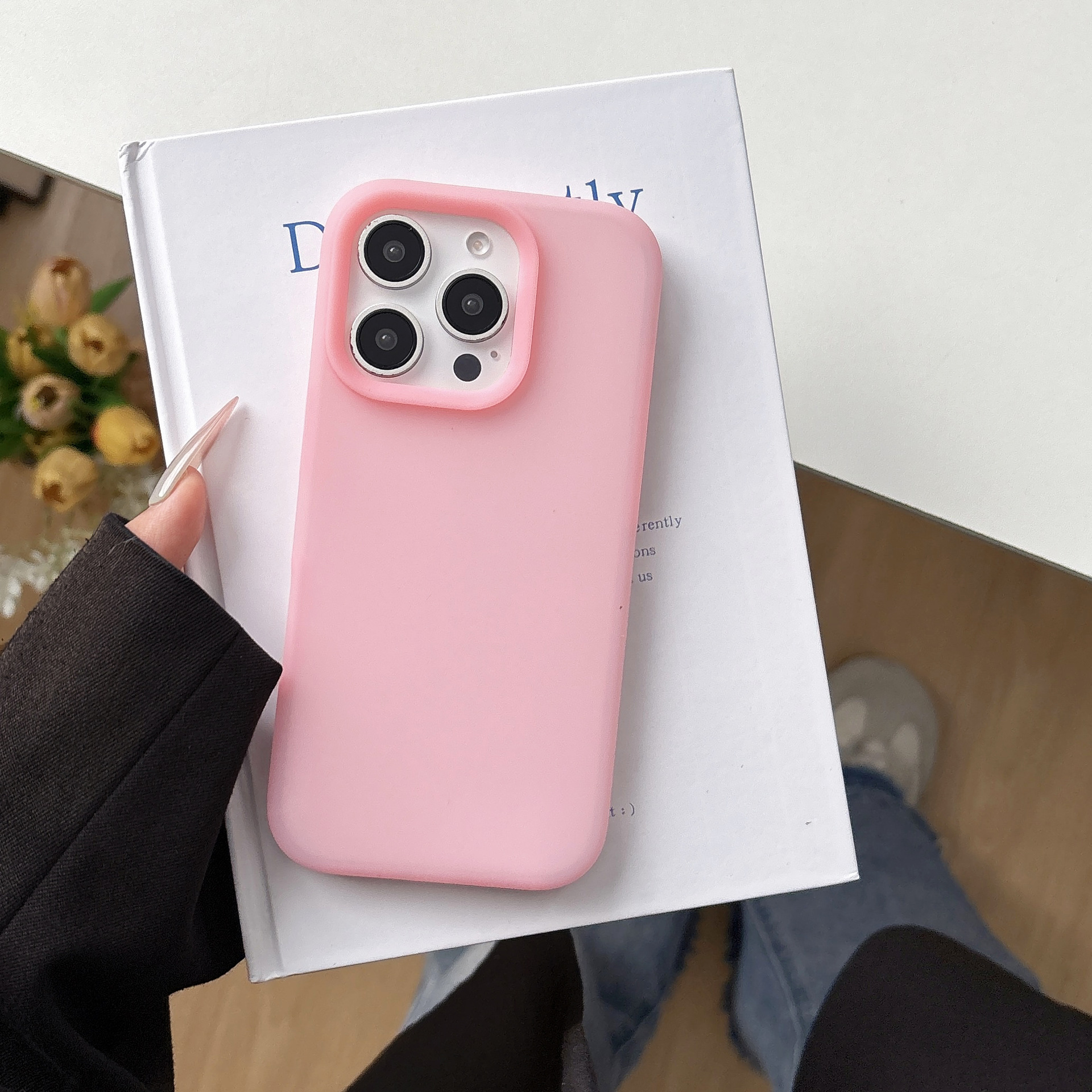 Simple color puro sentido de la piel gelatina color puro iPhone16ProMax funda para teléfono móvil 14 para Apple 15 pareja 13 suave