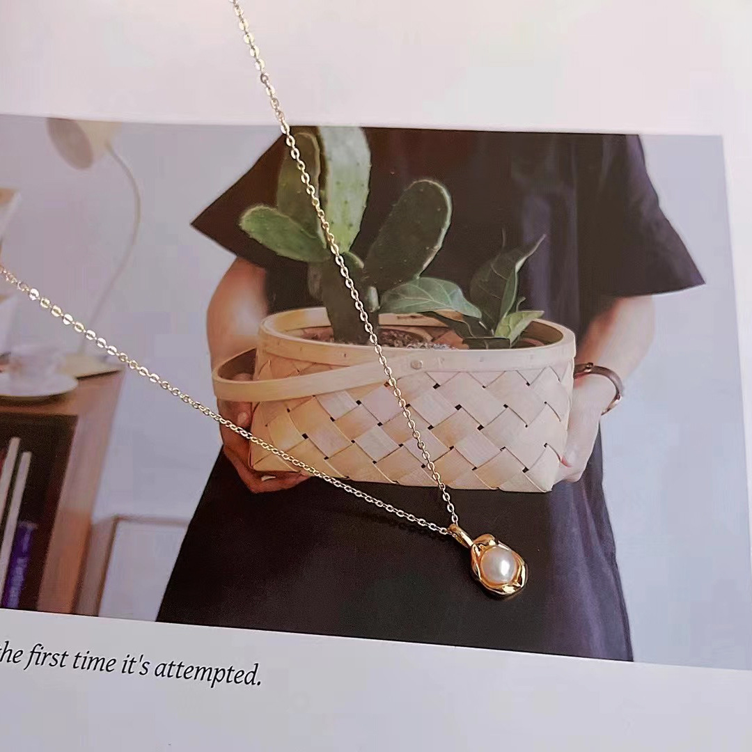 天然珍珠项链小金豆14K金 简约日常感锁骨链