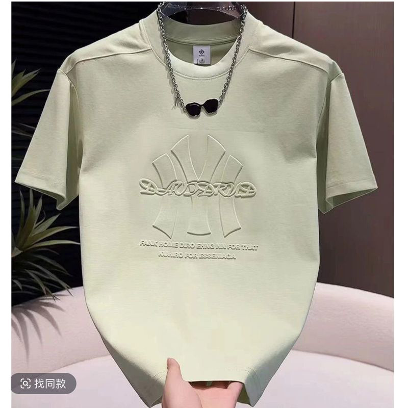 スタンプ夏のトレンドブランドカジュアルライトラグジュアリー新しいラウンドネックメンズ半袖Tシャツラウンドネック2025新しい若者人気|undefined