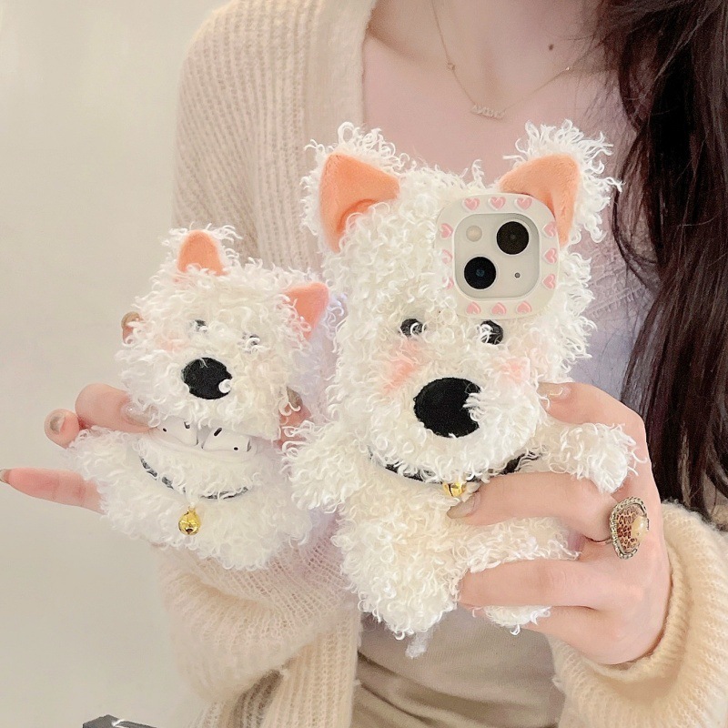 Cute Plush West Highland Puppy Phone Case Earphone Sleeves