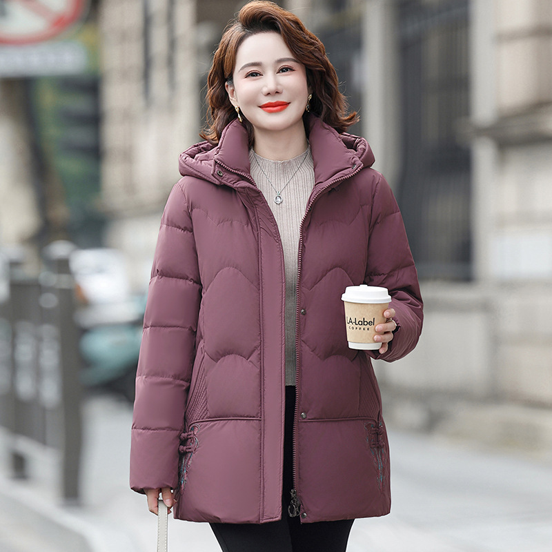 Brand Middle-Aged and Elderly White Duck down Jacket Women's 2025 New Fashionable Thickeneded Hooded Mother's Winter Jacket