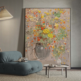 Pure hand-painted abstract flower decorative painting high-end restaurant hanging painting modern minimalist living room entrance large size floor painting