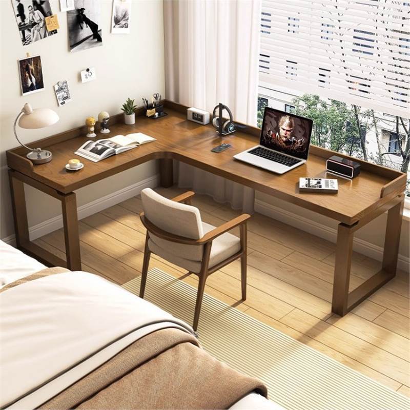 Solid Wood Corner Desk with Bookshelf, Wall-Mounted L-Shaped Desk, Student Home Bedroom Study Desk, Work Desk Solid Wood Corner Desk with Bookshelf, Wall-Mounted L-Shaped Desk, Student Home Bedroom Study Desk, Work Desk