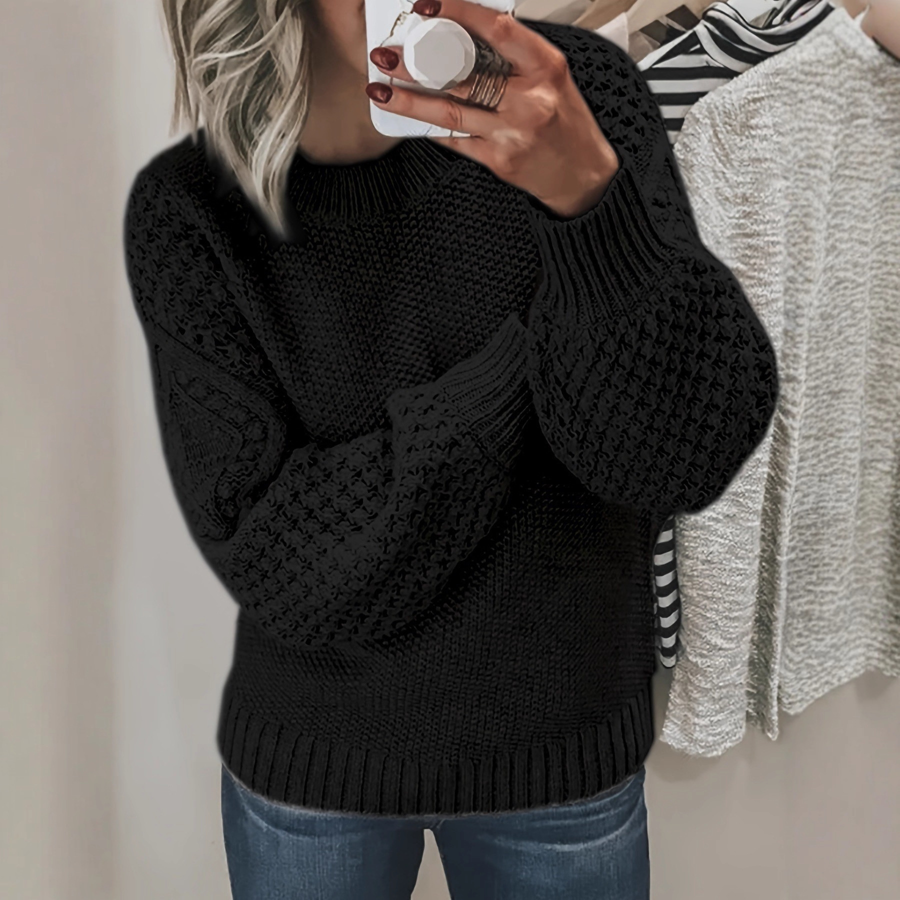 Transfronterizos europeos y estadounidenses otoño y invierno suéter nuevo estilo de color sólido de vestir chaqueta de punto chaqueta de diseño de camisa de punto image 5