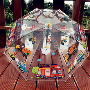 New Fire Truck Engineering Team Transparent Kidsren's Umbrella Kindergarten Creative Cute Cartoon Baby Student Boy Umbrella