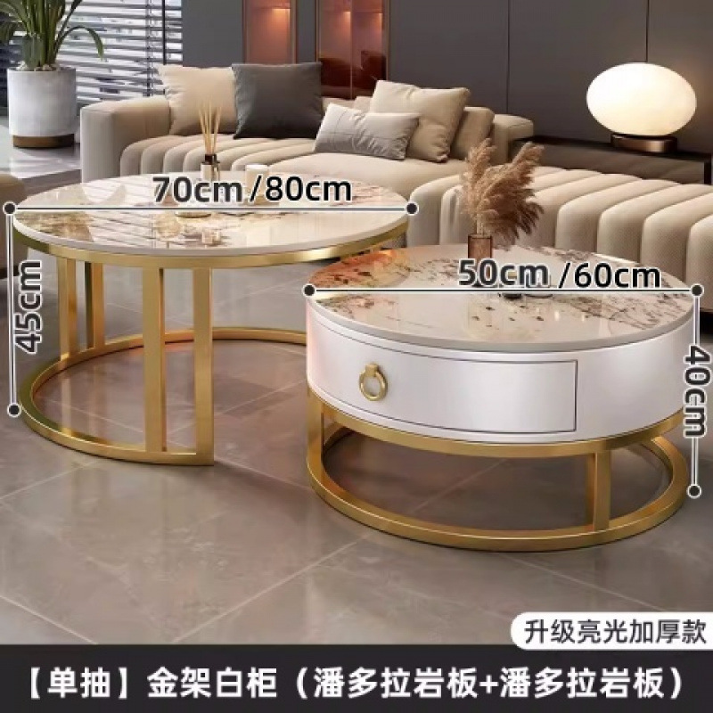 Mesa de centro redonda de pizarra de roca, sala de estar, hogar 2024, nuevo apartamento pequeño, minimalista, ligero, lujo, sensación de alta gama