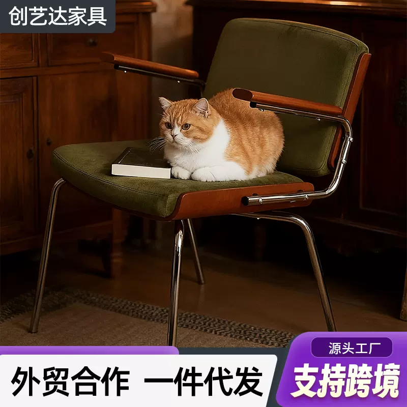 中古餐椅单人靠背休闲椅子家用扶手沙发椅设计书房电脑办公凳子