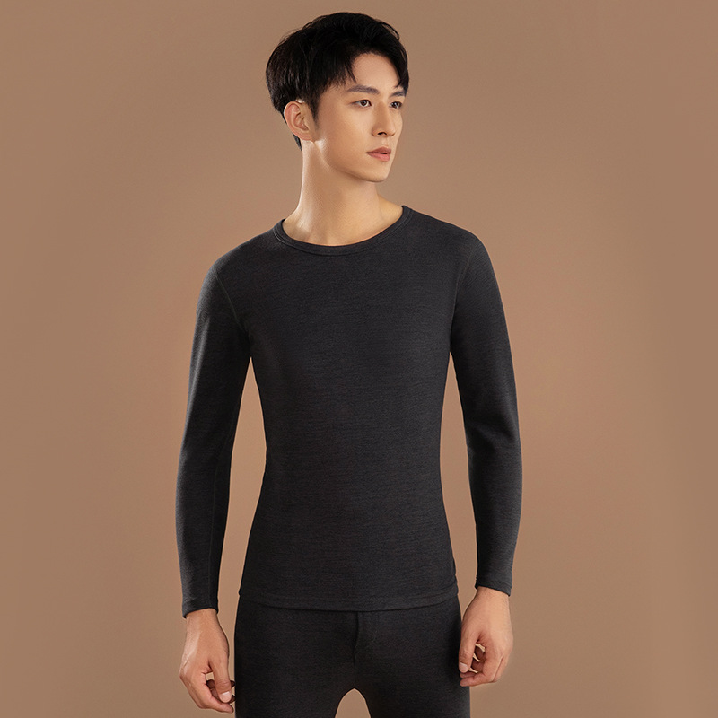 Nueva ropa interior térmica de los hombres de fondo delgado desgaste sin costuras cuello redondo ropa de otoño color sólido ropa de otoño pantalones largos traje de los hombres