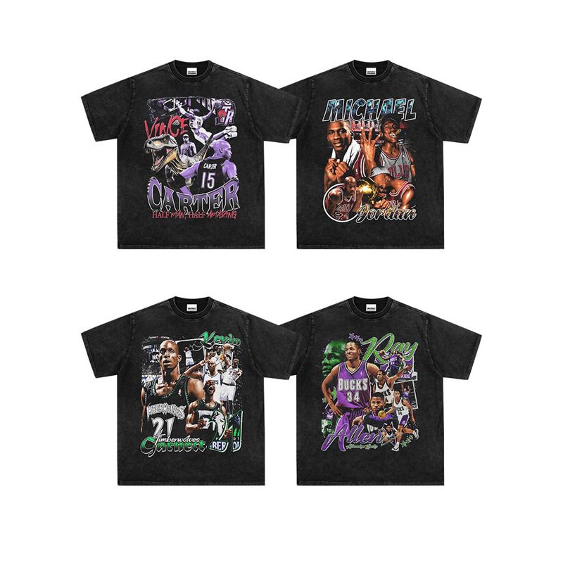 American Retro Print T-Shirt Star Kobe James Durant Hip Hop Street Short Sleeve Fashion Brand Clothing