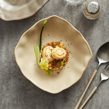 德化陶瓷餐具批发复古方形盘子家用日式餐厅餐具 7英寸菜盘四方盘