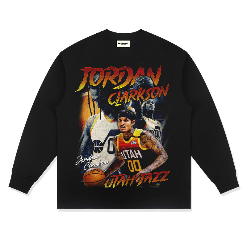 Clarkson American Star camiseta callejera hip-hop marca de tendencia impresión retro hacer viejo lavado pesado cuello redondo manga corta