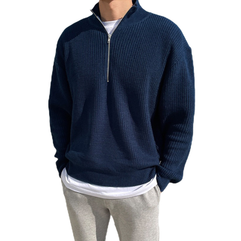 Explosiones transfronterizas de tamaño europeo camisa de punto suéter hombre medio cremallera abrigo caliente de la fábrica de negocios al por mayor