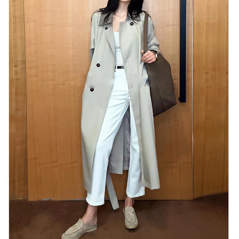 韩系慵懒chic外套女春秋季2025新款轻奢高级感大翻领廓形极简风衣|undefined