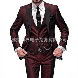 欧美外贸亚马逊速卖通西服男三件套西装套装休闲西装婚礼主持外贸