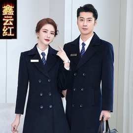 秋冬职业工作服空姐毛呢外套女中长款酒店前台售楼部黑色呢子大衣